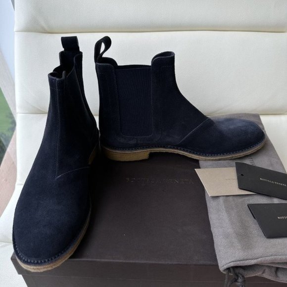 NEW $820 Bottega Veneta Blue Calf Suede Ankle Boots 44 Eu 312345 main image 4